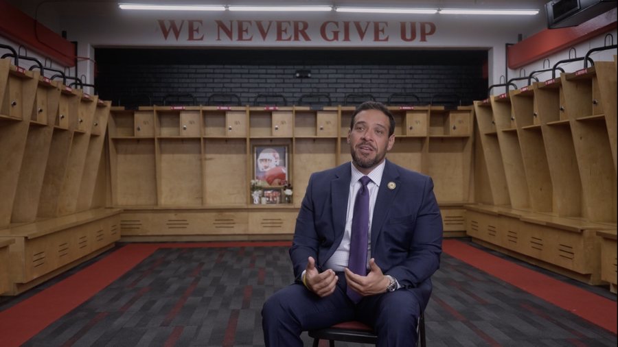 Documentary interview on location in a team facility