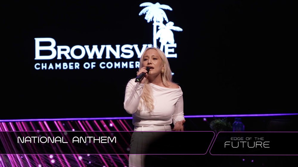 National anthem performance with a live lower-third